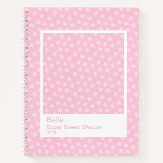 Roze Gestrooide Sterren Grote Transparante Frame Notitieboek (Voorkant)