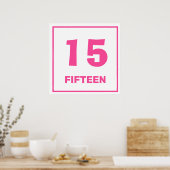 Roze getal 15 Poster (Keuken)