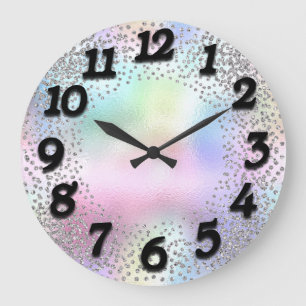 Roze getallen Unicorn Glitter Holografen Black Grote Klok