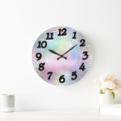 Roze getallen Unicorn Glitter Holografen Black Grote Klok (Huis)