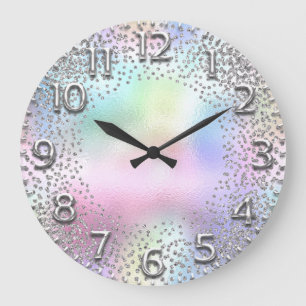 Roze getallen Unicorn Glitter Holografen Silver Grote Klok