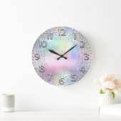 Roze getallen Unicorn Glitter Holografen Silver Grote Klok (Huis)