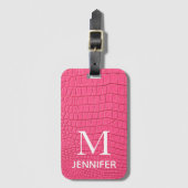 Roze getextureerd lederen monogram, gepersonalisee bagagelabel (Voorkant (verticaal))
