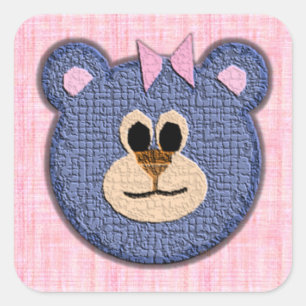 Roze getextureerde digitale Teddy Bear Face Vierkante Sticker