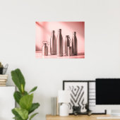 Roze Getinte Stalen Waterflessen op een Retro Muur Poster (Thuiskantoor)