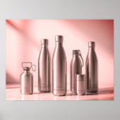 Roze Getinte Stalen Waterflessen op een Retro Muur Poster (Voorkant)