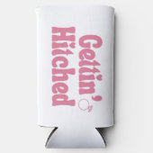 Roze "Gettin’ Hitched" vrijgezellenfeest Seltzer Blikjeskoeler (Voorkant)