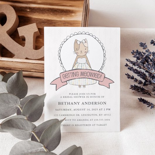Roze Getting Meowied Cat Theme Vrijgezellenfeest Kaart