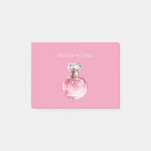 Roze geurflacon met gouden paardenbedeltje post-it® notes (Voorkant)
