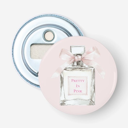 Roze Geurige Parfumfles Strik   Button Flesopener (Voorkant)