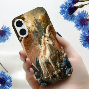 Roze gevederde eenhoorn Pegasus Sprookjeskunst iPhone 16 Hoesje