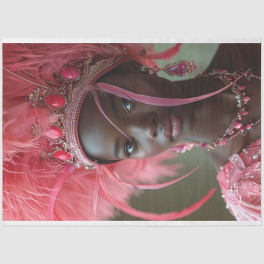 Roze gevederde kroon glamour decoupage tissuepapier (Voorkant)