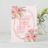  roze geverfde bloemen Glitter Lijst Sweet 16 Kaart (Staand voorkant)