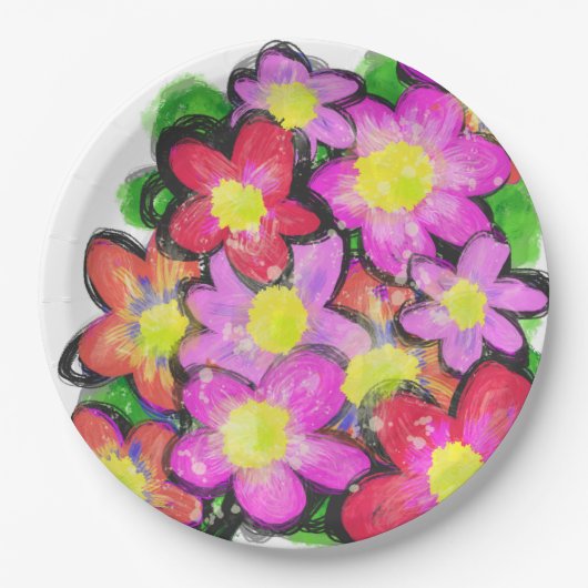 Roze geverfde bloemen papieren bordje (Voorkant)