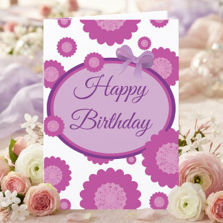 Roze Gevlekte Bloemen Met Strik Verjaardagskaart Kaart