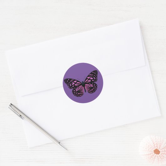 Roze Gevlekte Vlinder Ronde Sticker (Envelop)