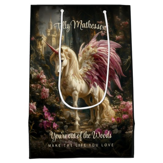 Roze gevleugeld bos Eenhoorn bos Medium Cadeauzakje (Achterkant)
