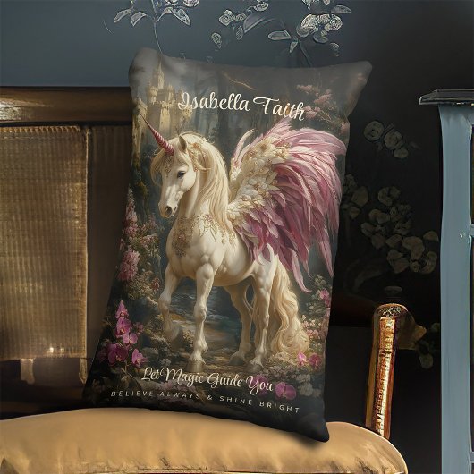 Roze gevleugeld bos eenhoorn fee paard kussen