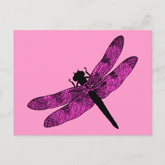 Roze gevleugelde dragonfly briefkaart (Voorkant)