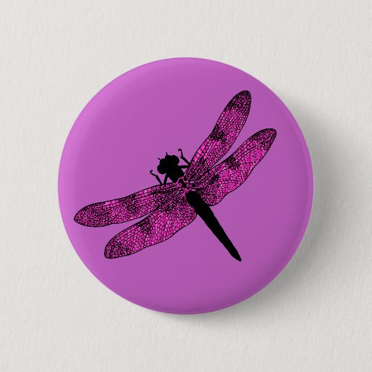 Roze gevleugelde dragonfly ronde button 5,7 cm (Voorkant)