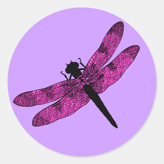 Roze gevleugelde dragonfly ronde sticker (Voorkant)