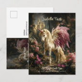 Roze gevleugelde eenhoorn bos aanmoediging briefkaart (Voorkant / Achterkant)