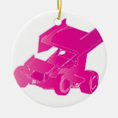 Roze gevleugelde sprintauto keramisch ornament (Voorkant)