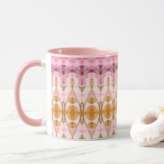  Roze Gevoerde Koffie Mok met Pruim en Goud (Met donut)