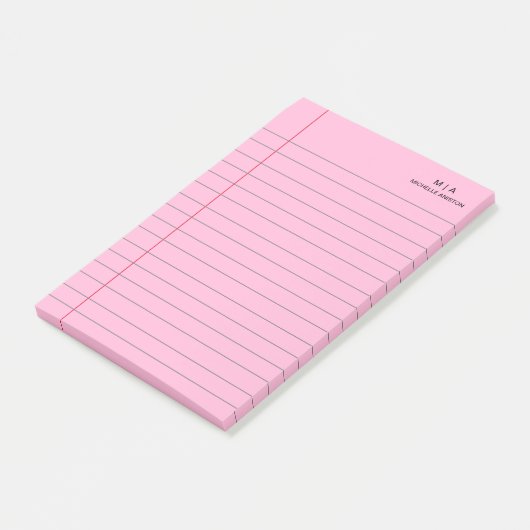Roze Gevoerde School Notitieboek Papier Monogram Post-it® Notes (Schuin)