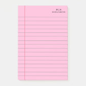 Roze Gevoerde School Notitieboek Papier Monogram Post-it® Notes (Voorkant)