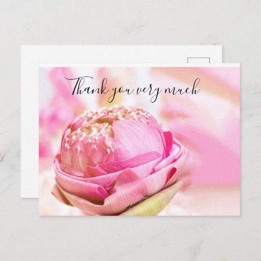 Roze gevouwen lotus in roze achtergrond Bedankt Briefkaart (Voorkant / Achterkant)