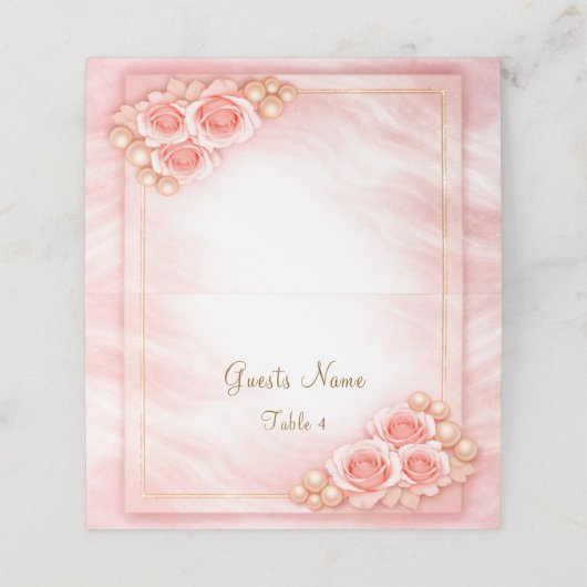 Roze Gevouwen Plaatskaart Huwelijk Plaatskaartje (Buitenkant ongevouwen)