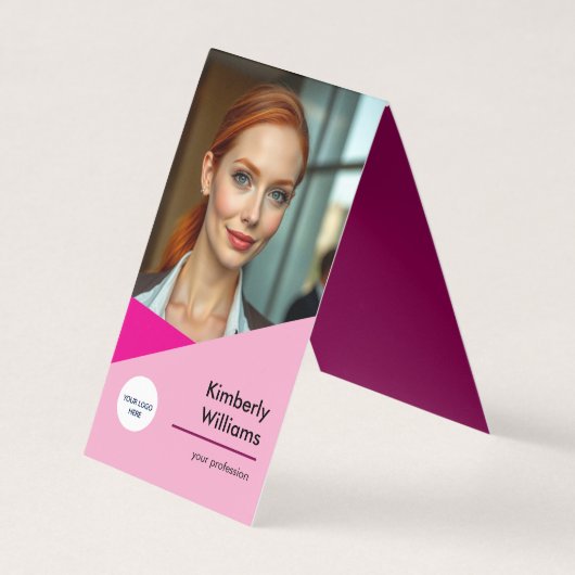 Roze gevouwen Visitekaartje – Custom Design (Voorkant)