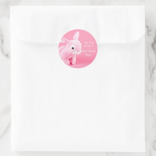 Roze Gevulde Bunny Bookplate Sticker (Tas)