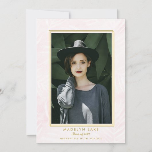 Roze gewassen handpalmen en gouden Lijst Foto Afst Aankondiging (Voorkant)