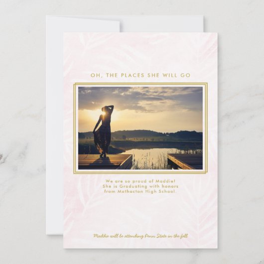 Roze gewassen handpalmen en gouden Lijst Foto Afst Aankondiging (Achterkant)