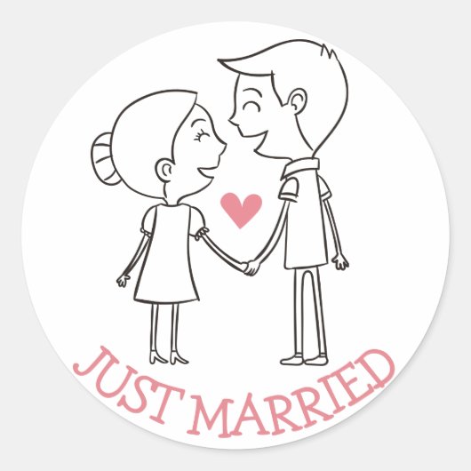 Roze gewoon gehuwd Bride Groom Black White Wedding Ronde Sticker (Voorkant)