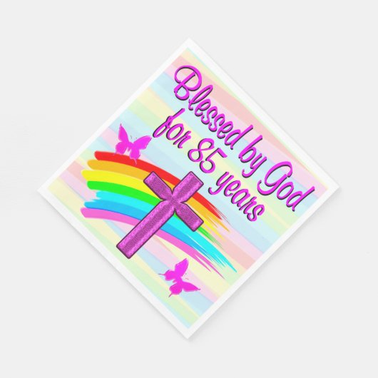 ROZE GEZEGEND DOOR GOD 85E VERJAARDAG SERVETTEN (Hoek)