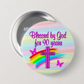  ROZE GEZEGEND DOOR GOD 90E VERJAARDAG BUTTON (Voorkant /achterkant)