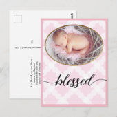 Roze Gezegend Script Baby Meisje Doop Foto Briefkaart (Voorkant / Achterkant)