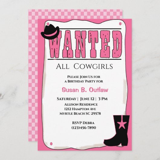 Roze Gezocht Poster uitnodiging (Voorkant / Achterkant)