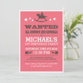 Roze Gezochte Westerne Cowboy Birthday Uitnodiging (Staand voorkant)