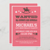 Roze Gezochte Westerne Cowboy Birthday Uitnodiging (Voorkant / Achterkant)