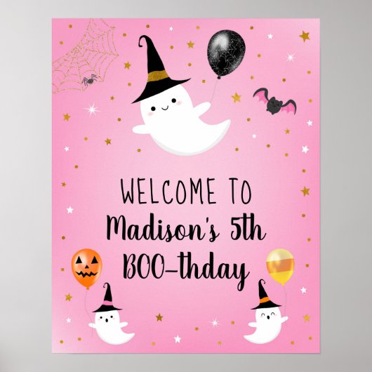 Roze Ghost BOO Halloween Birthday Welkom Poster (Voorkant)