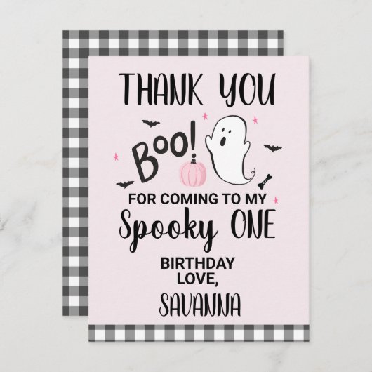 Roze Ghost Boo Halloween Verjaardag Dank u kaart (Voorkant / Achterkant)