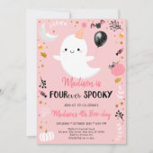Roze Ghost FOUR-ever Spooky Birthday Kaart (Voorkant)