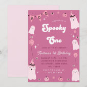 Roze Ghost Groovy Spooky One Girl 1st Birthday Kaart (Voorkant / Achterkant)