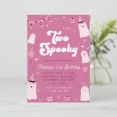 Roze Ghost Groovy Two Spooky Girl 2e verjaardag Kaart (Staand voorkant)