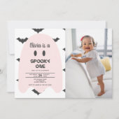 Roze Ghost Halloween 1ST Birthday Uitnodiging (Voorkant)