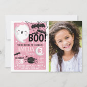 Roze Ghost Halloween Birthday Party Invitation Kaart (Voorkant)